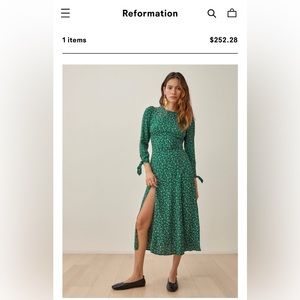 Reformation Green Long Sleeve Floral Midi Dress
